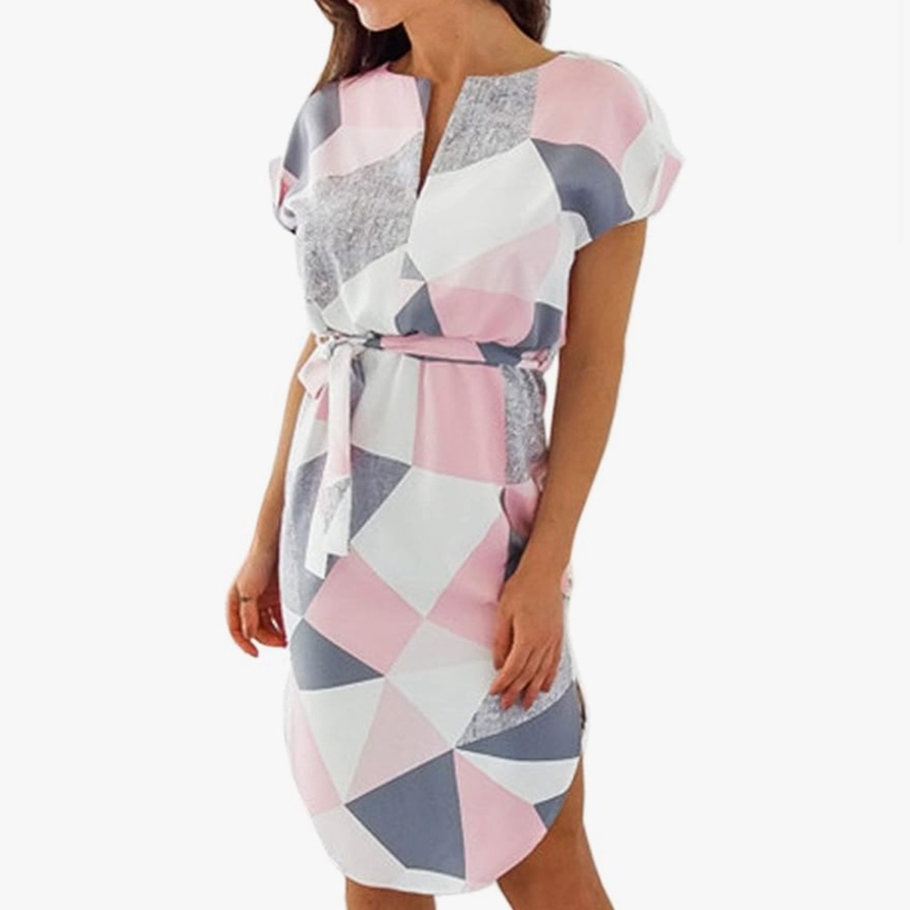 Geometric Pink and Gray Dress